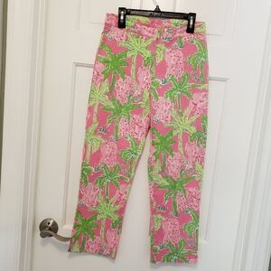Lilly Pulitzer Taboo Elephant Pattern lightweight size 0 straight ankle pants